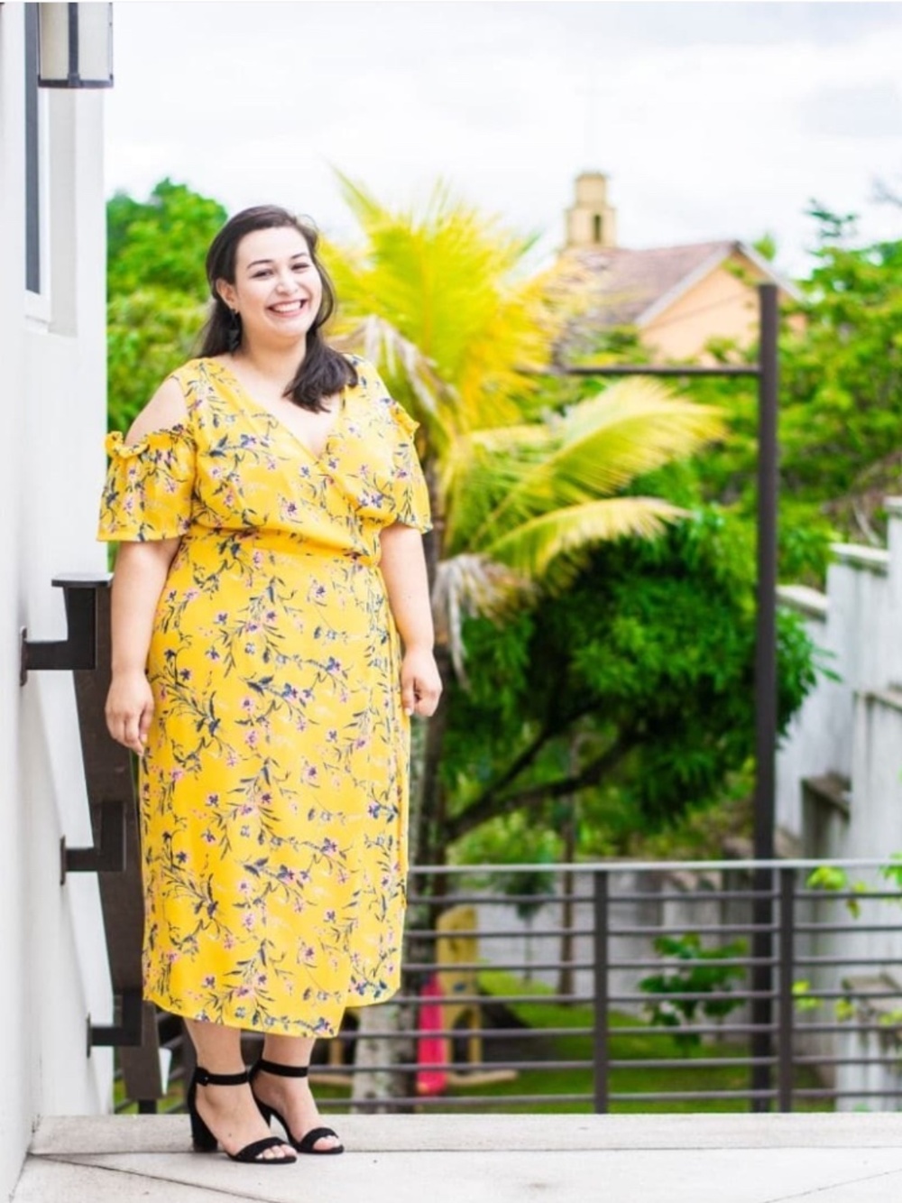 Lovedrobe Yellow Floral Cold Shoulder Midi Dress UK 22/18US Plus Size